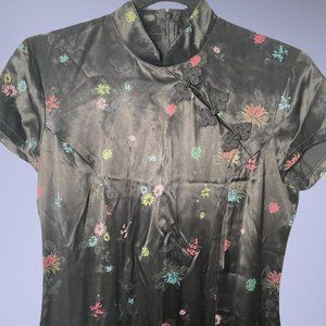 vintage 90's chinese mandarin floral dress